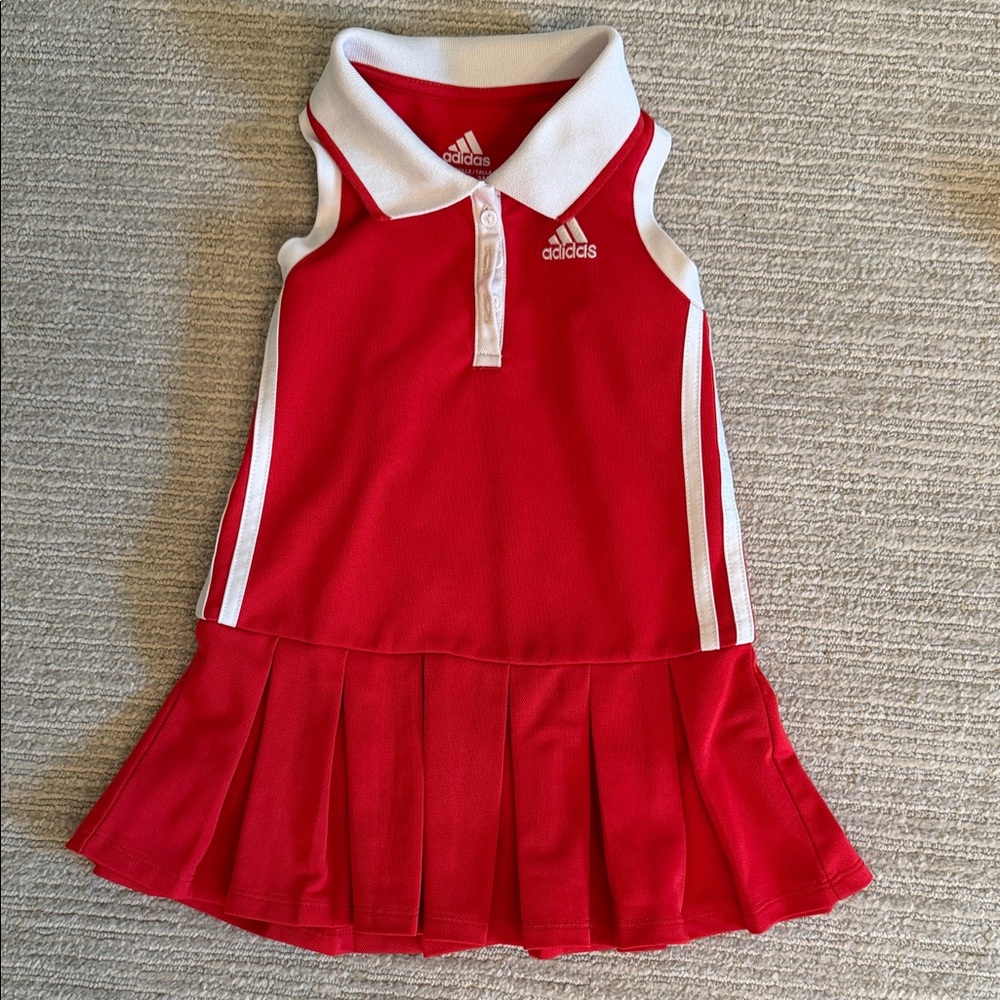 adidas Red and White Sleeveless Pleated Tennis Dress